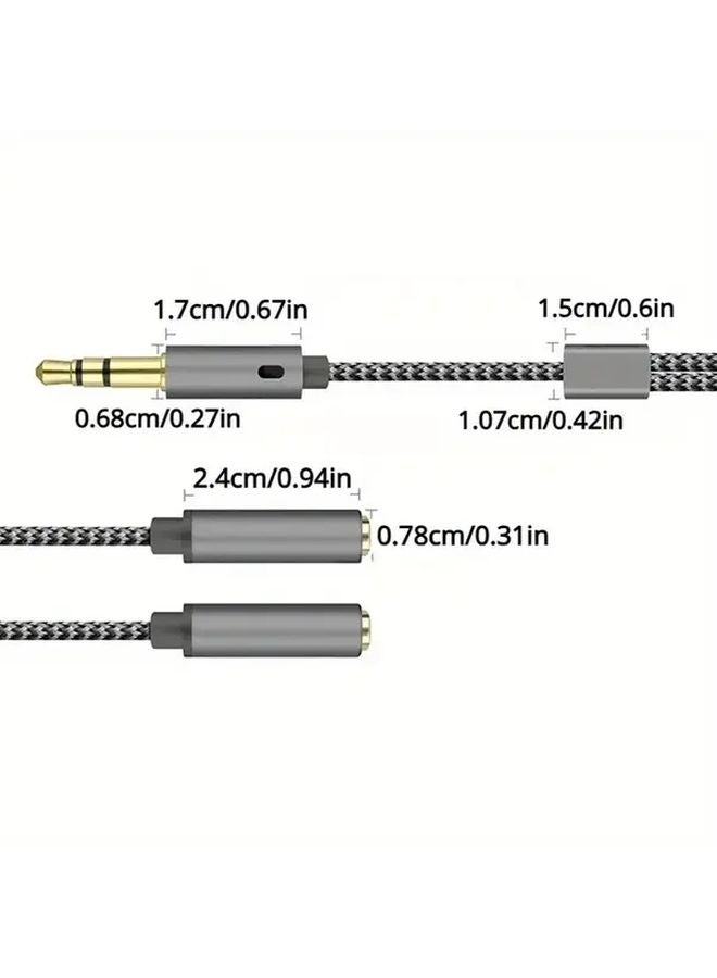 Gray 3 5mm Audio Splitter Cable One Male to Two Female Gold Plated Nylon Braided - Image 2